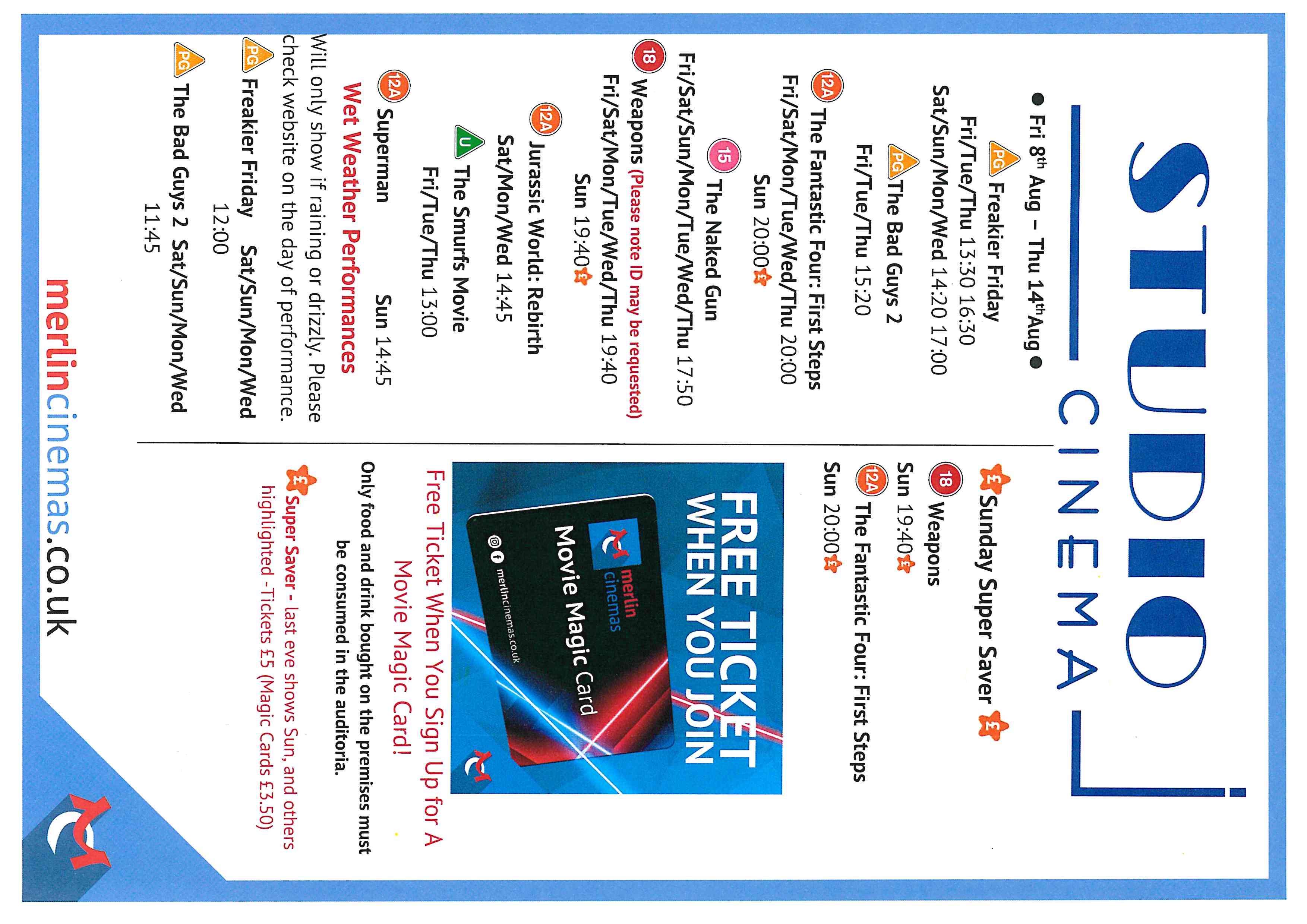 Studio Cinema Listings 8th Aug - 14th Aug